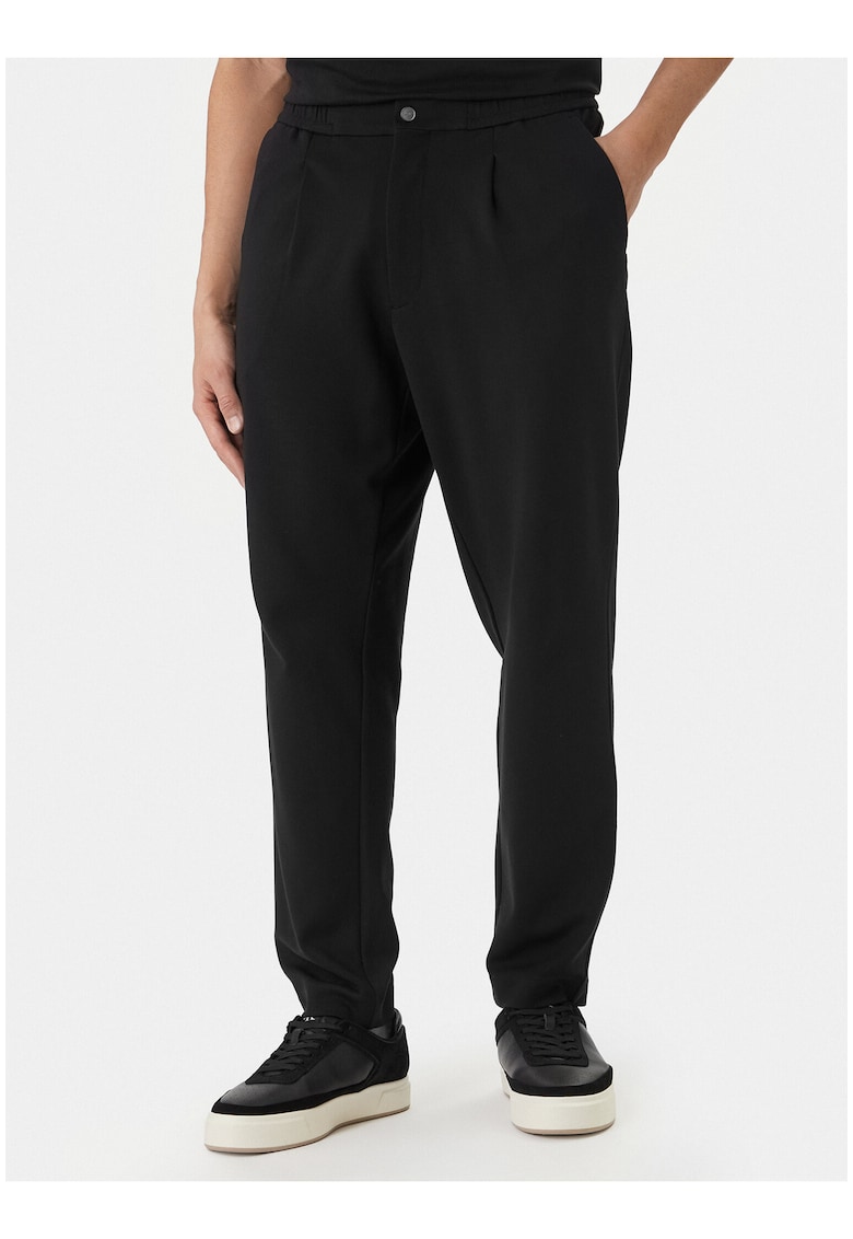Pantaloni din amestec de viscoza cu talie medie si croiala conica