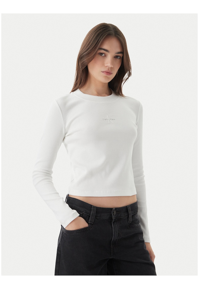 Bluza slim fit cu decolteu la baza gatului