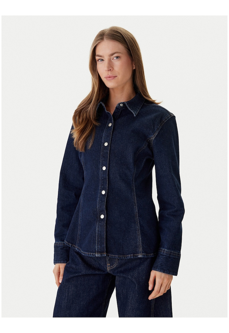 Camasa din denim cu inchidere cu capse -