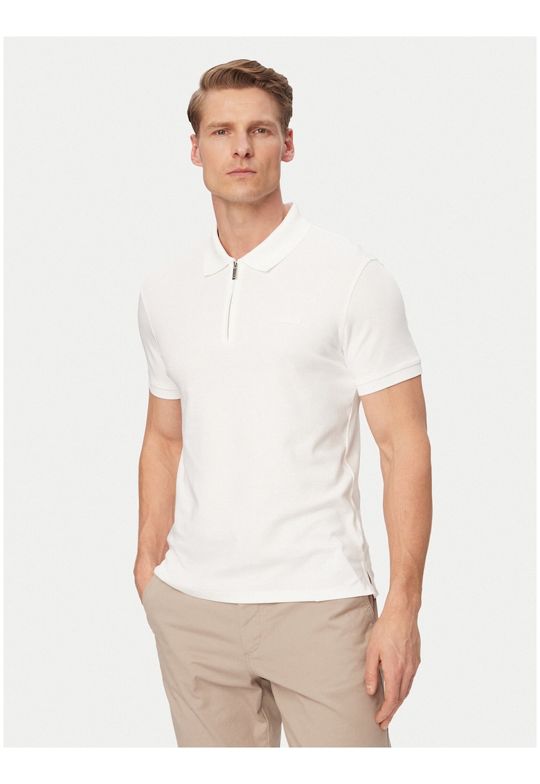 Tricou slim fit polo din bumbac cu model uni