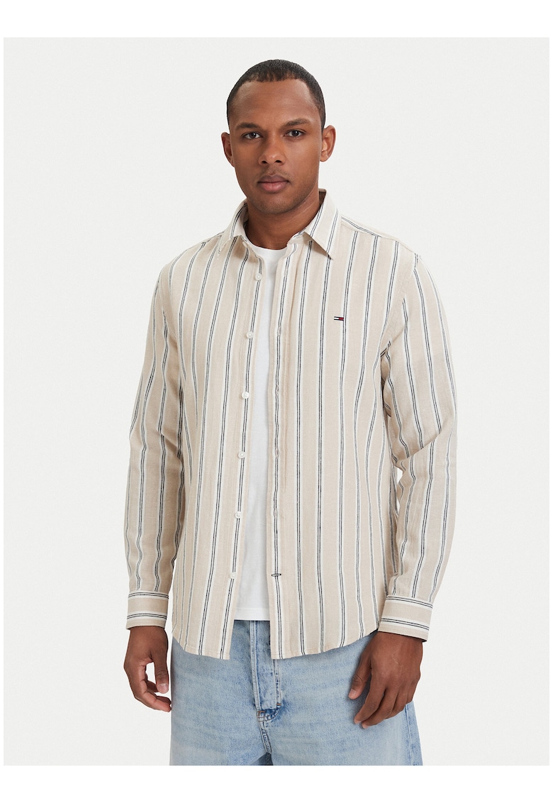 Camasa regular fit din amestec de in cu model in dungi