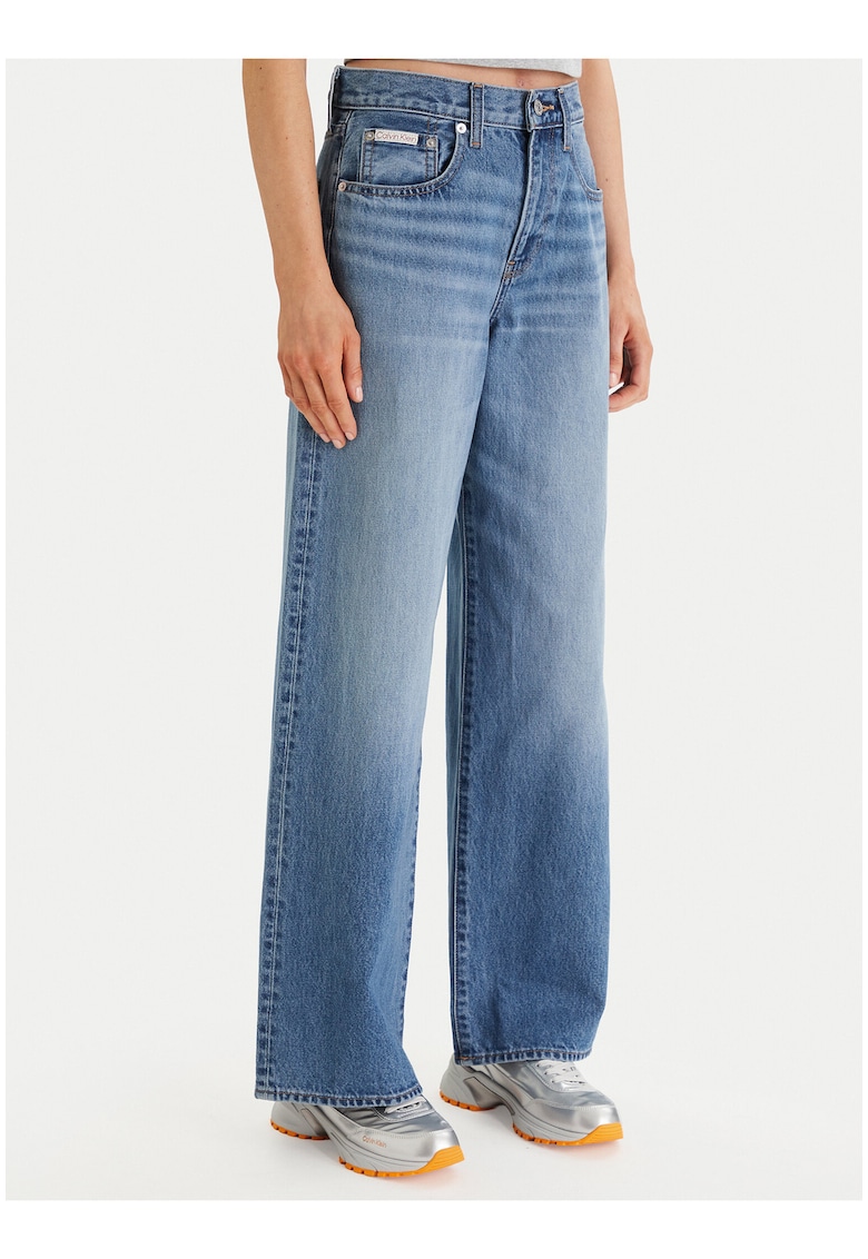 Blugi wide leg cu talie inalta si buzunare
