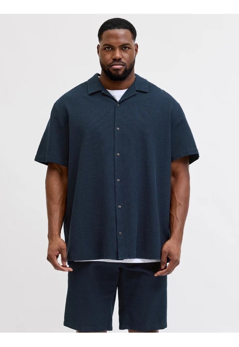 Plus Camasa Waffle - barbati big sizes - din bumbac - Resort Shirt - Bleumarin inchis - Albastru