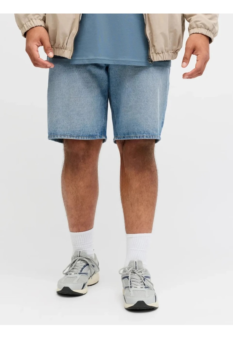 Plus Pantaloni scurti de blug barbati big sizes - cu talie inalta - din bumbac - Relaxed Fit - Tony - Albastru deschis -