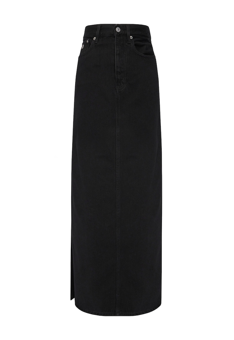 Fusta din denim dreapta cu slit lateral