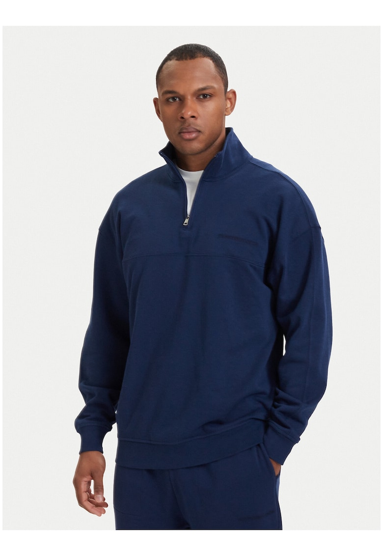 Bluza de trening din amestec de bumbac cu fermoar scurt si mansete elastice