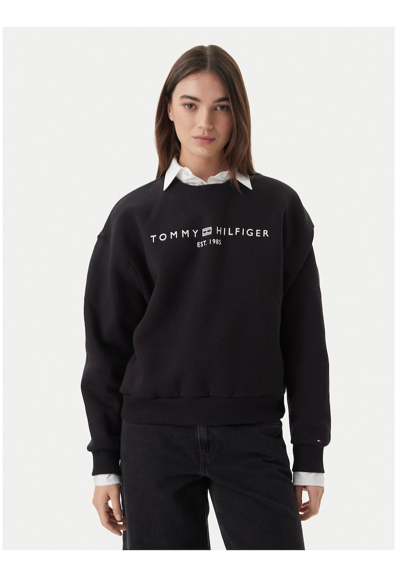 Bluza de trening cu logo si maneci cazute -
