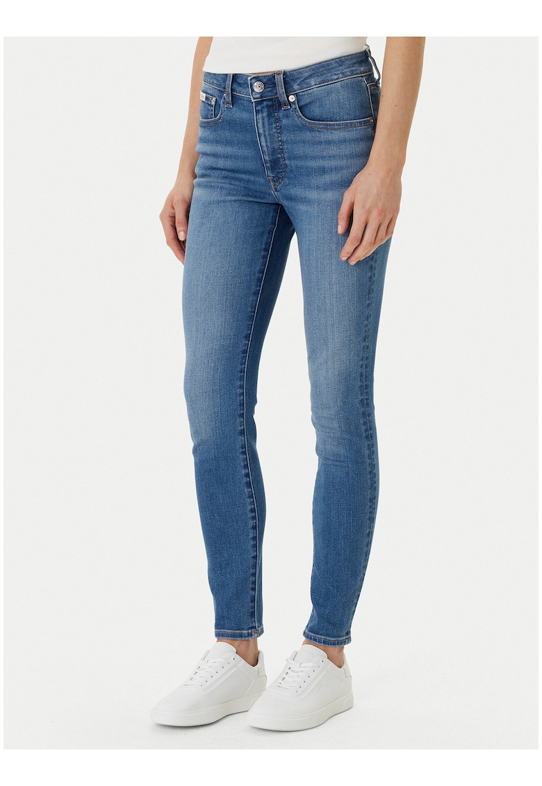 Blugi skinny cu talie medie si model uni