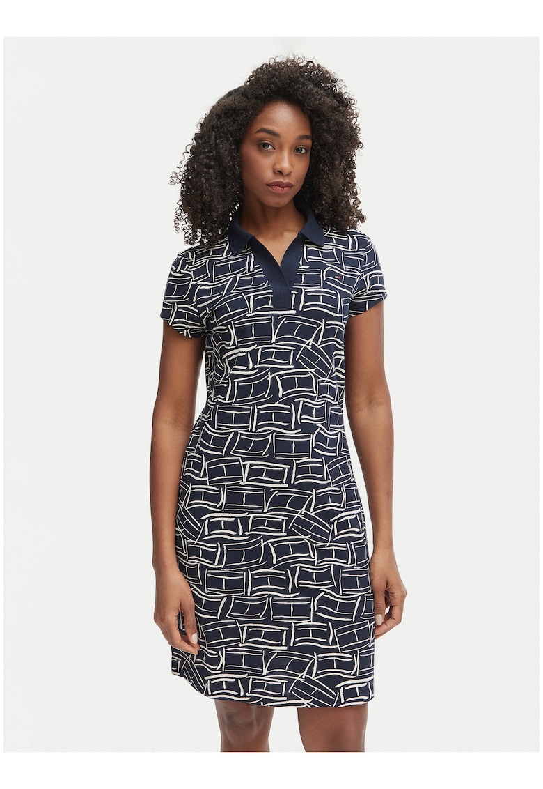 Rochie cu model grafic si maneci scurte