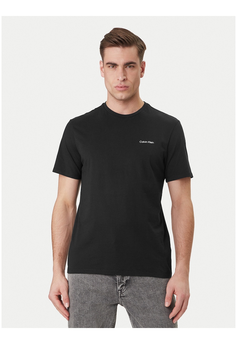 Tricou uni regular fit din bumbac cu detaliu logo
