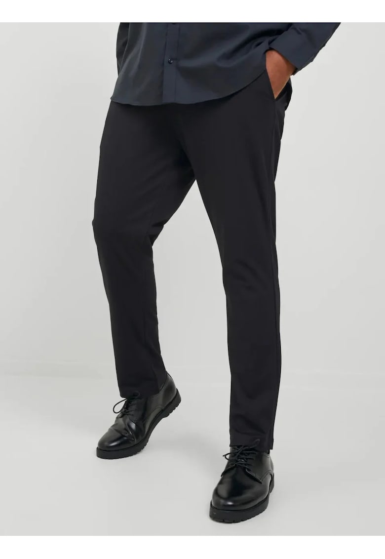 Plus Pantaloni chino barbati big sizes - cu talie joasa si croiala Slim Fit - Negru