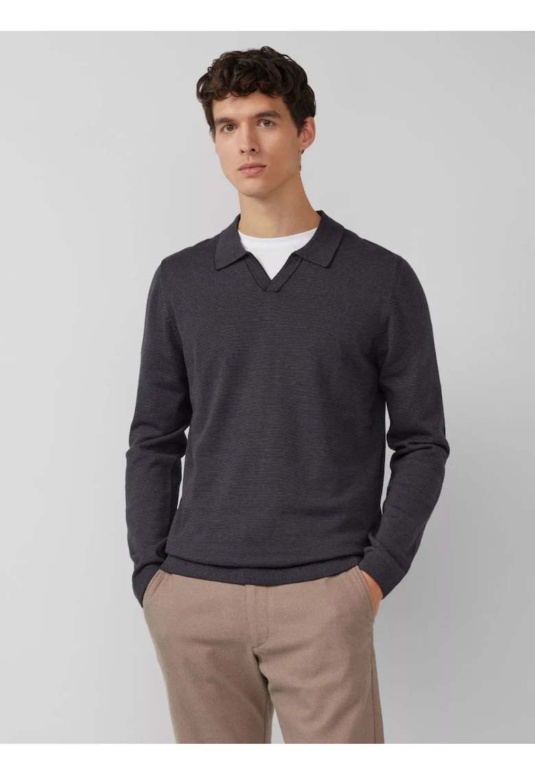 Pulover barbati cu guler polo - din bumbac - Regular fit - Negru
