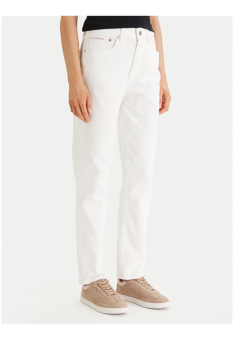 Blugi mom fit cu talie inalta si model uni