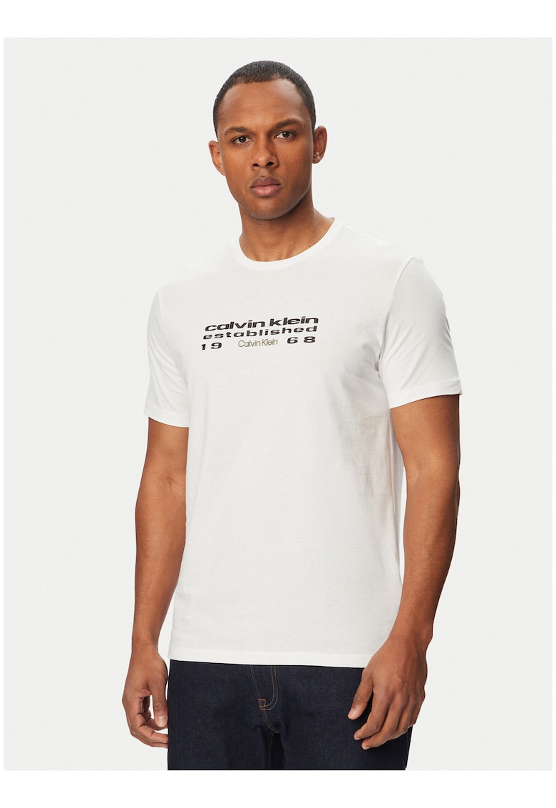 Tricou din bumbac cu decolteu rotund si maneci scurte