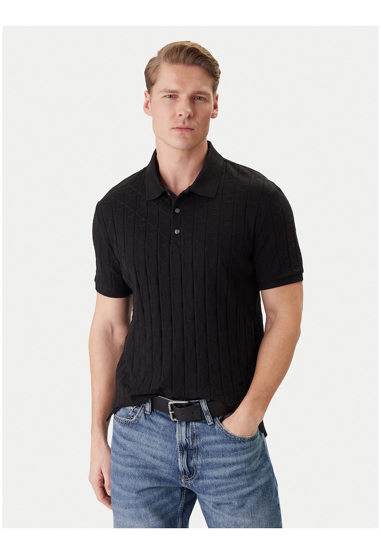 Tricou polo cu design striat -