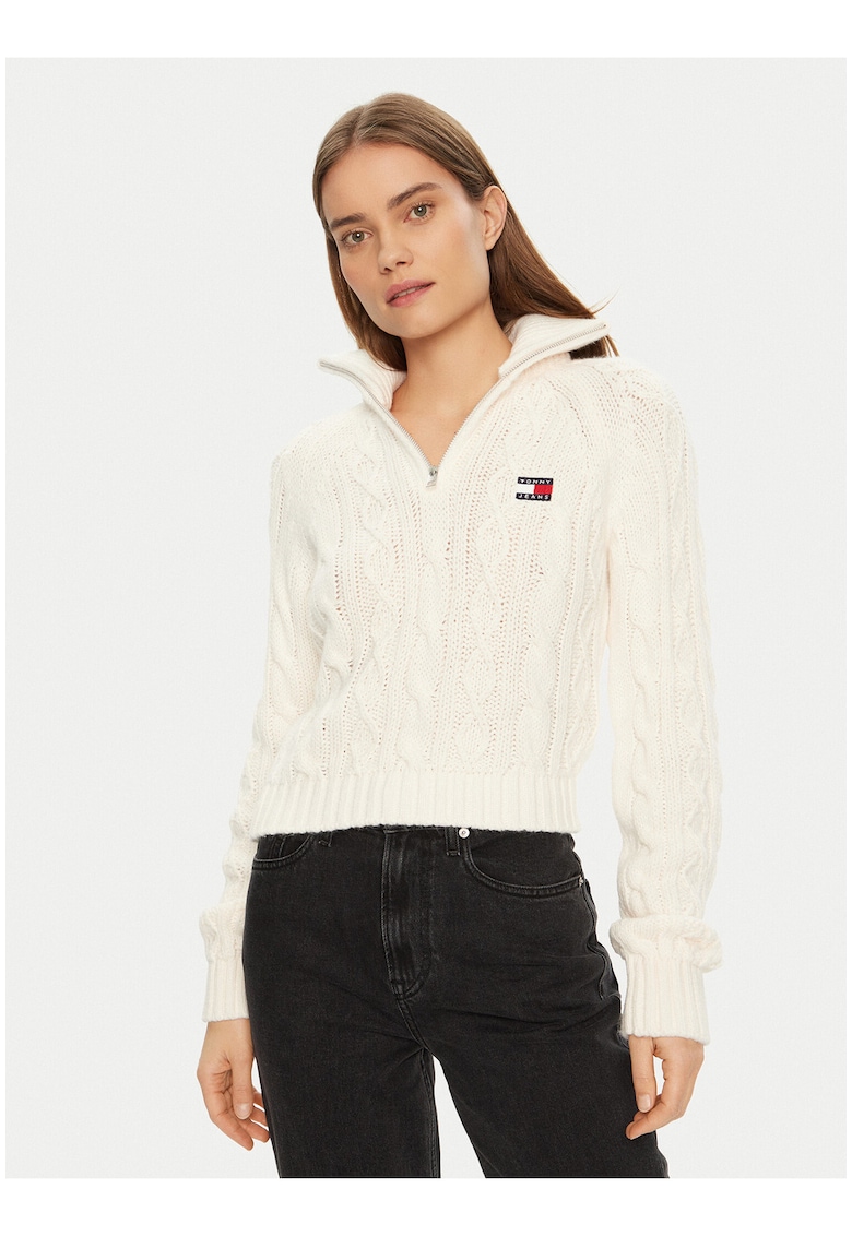 Cardigan slim fit cu fermoar din amestec de lana -