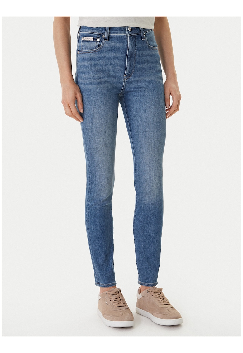 Blugi super skinny cu talie inalta - Albastru
