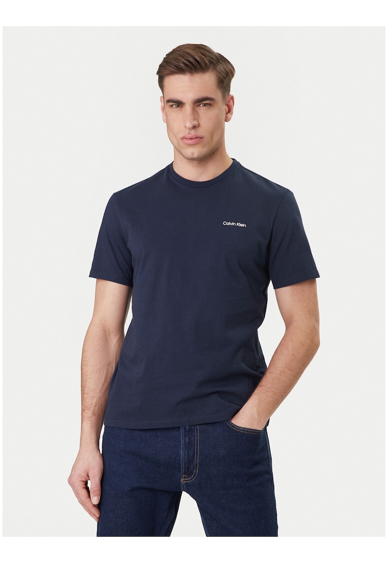 Tricou din bumbac cu decolteu la baza gatului - logo si model uni