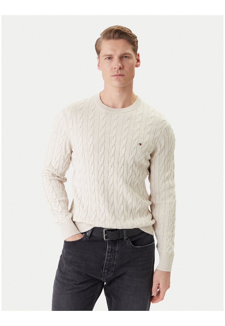 Pulover slim fit cu model torsade -