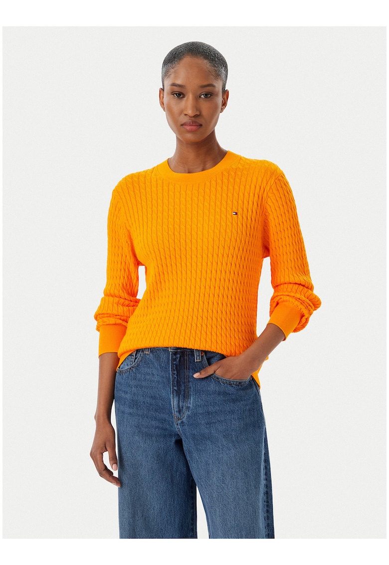 Pulover din bumbac cu model cable knit