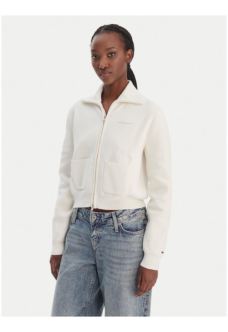 Bluza de trening cu fermoar si doua buzunare aplicate