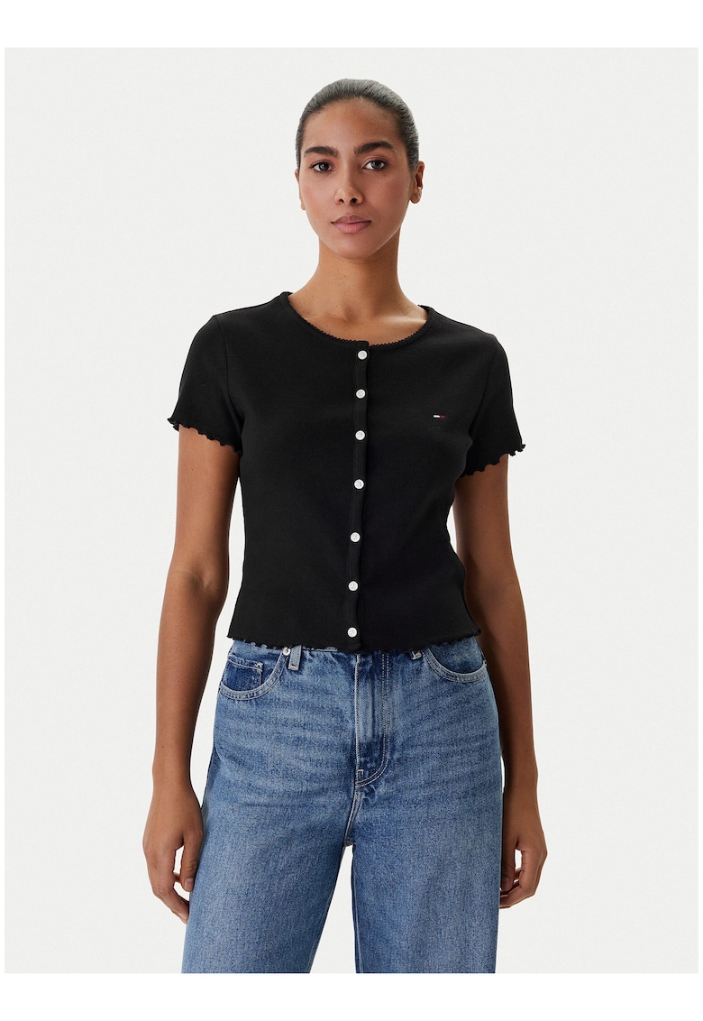 Tricou cu nasturi si decolteu rotund -