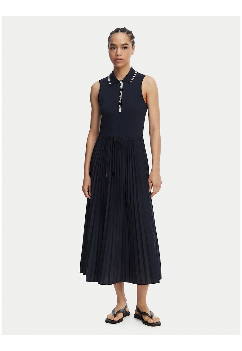 Rochie cu guler polo si detaliu plisat -