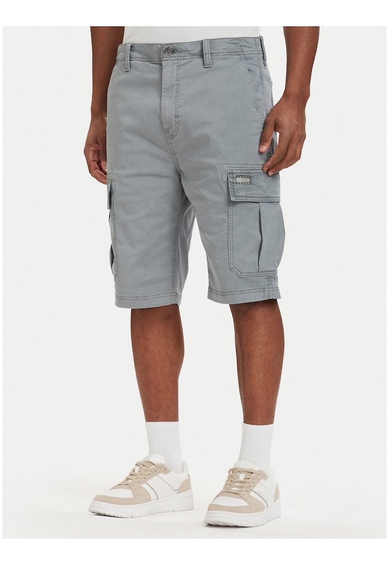 Bermude regular fit din amestec de bumbac cu model uni