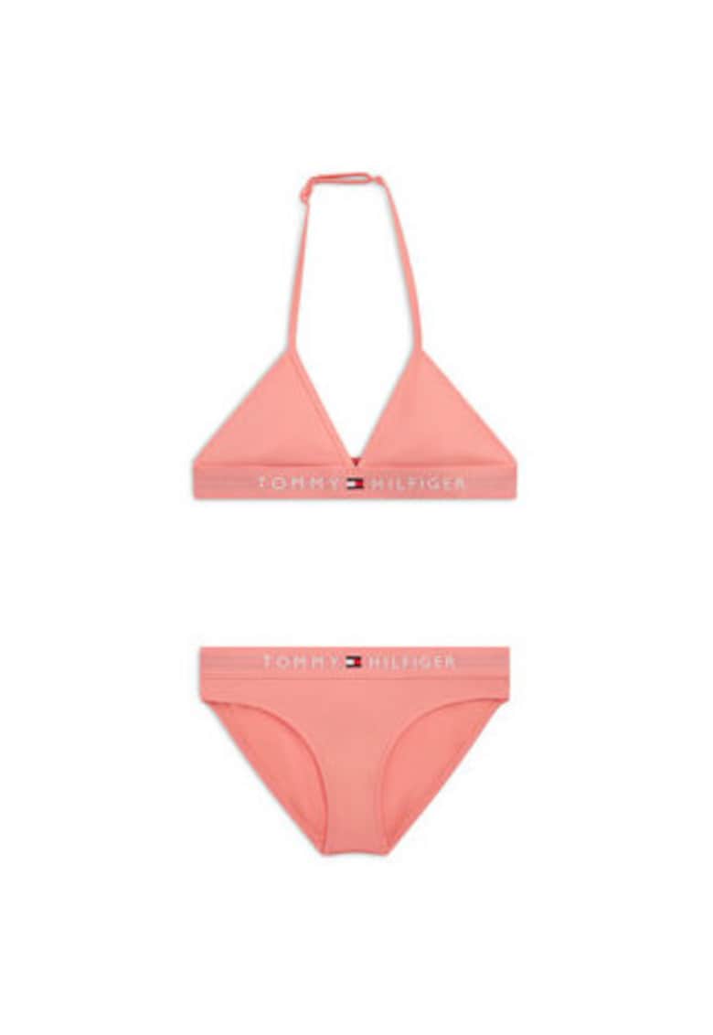 Costum de baie din doua piese cu imprimeu uni -