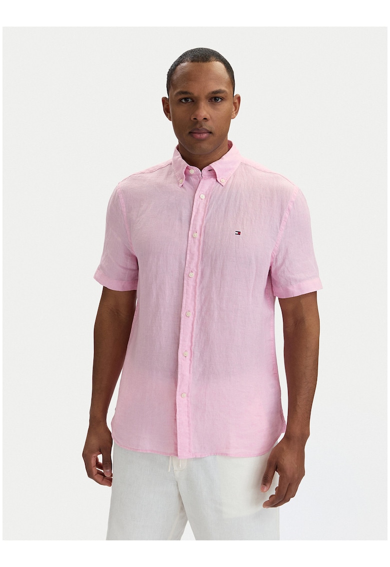 Camasa din in cu maneca scurta si guler Oxford
