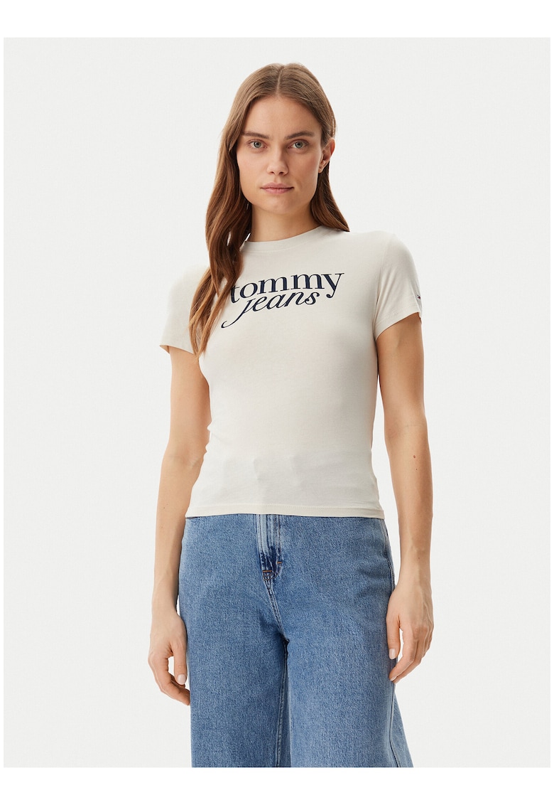Tricou cu decolteu la baza gatului si imprimeu logo
