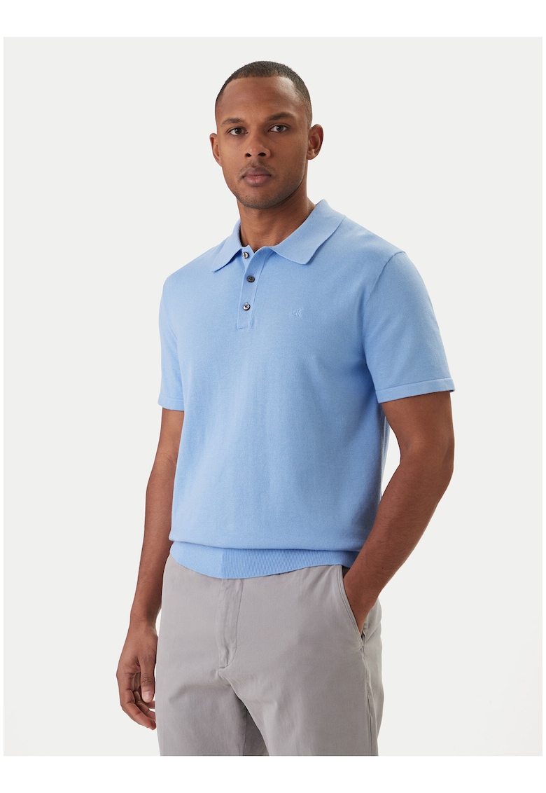 Tricou polo din bumbac cu model uni si slituri la terminatie