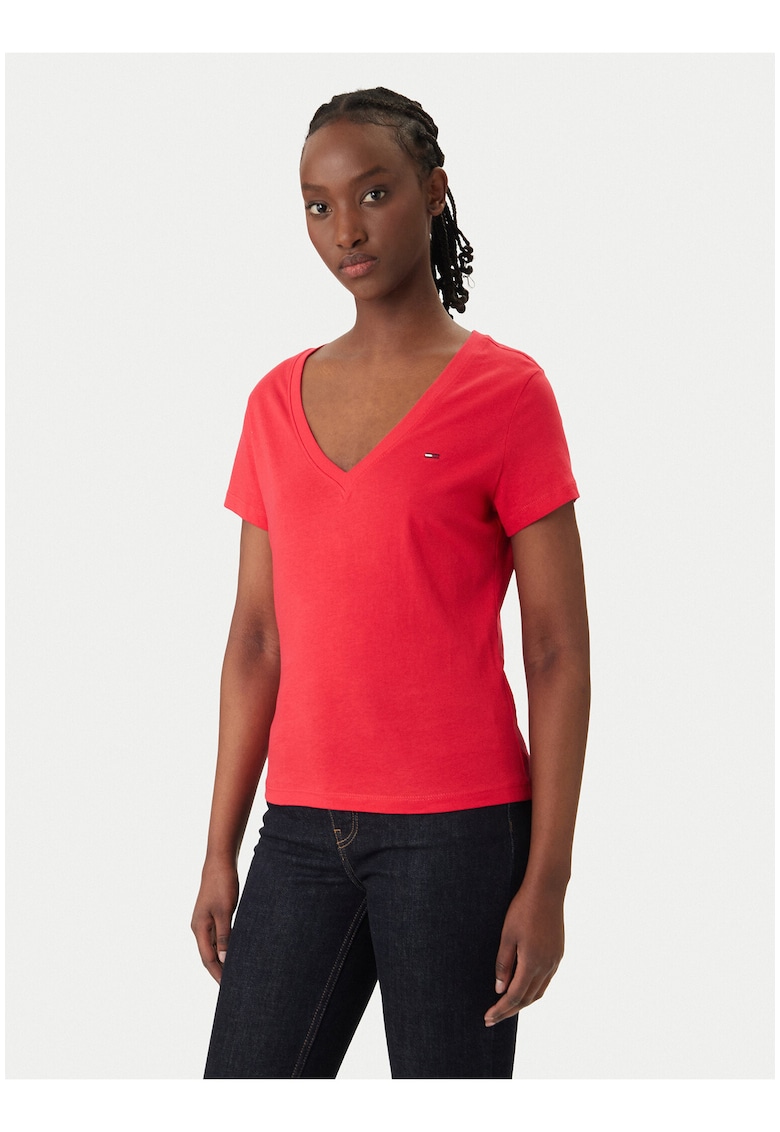 Tricou din bumbac cu decolteu in v