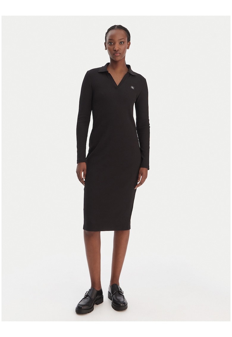 Rochie polo tricotata fin - cu maneca lunga