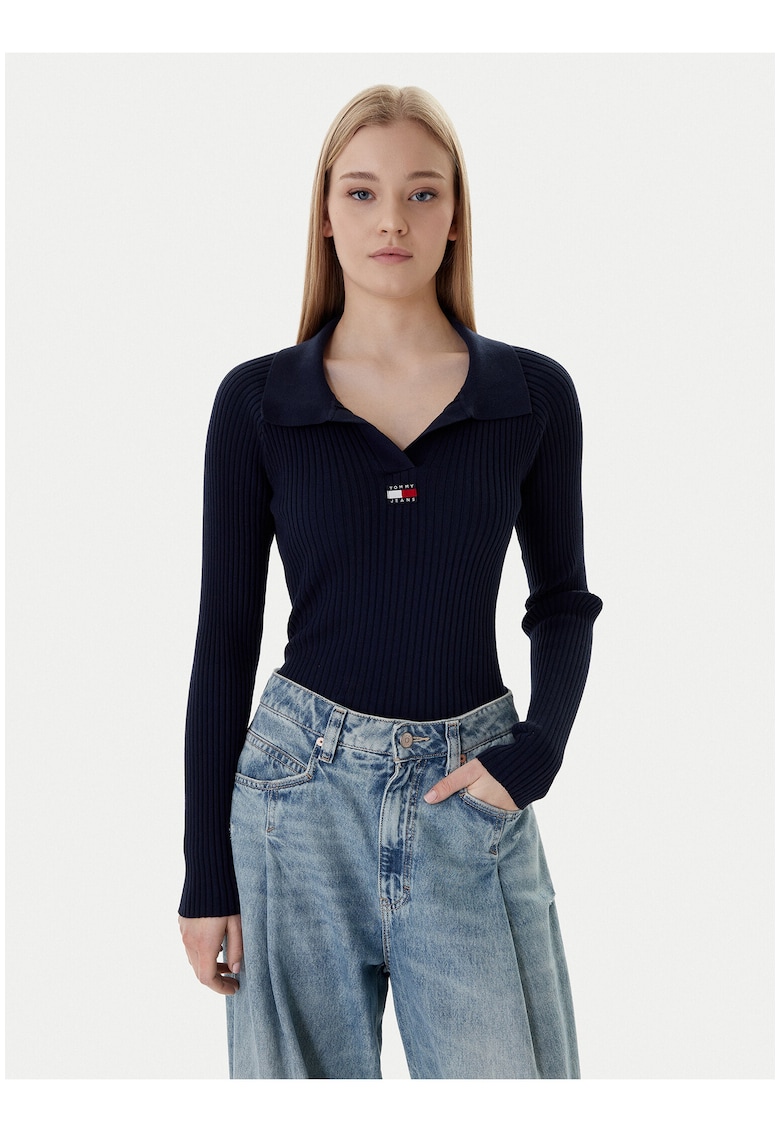 Pulover slim fit din amestec de bumbac organic