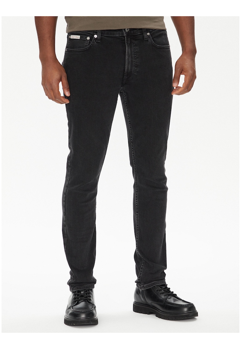 Blugi skinny cu talie medie si buzunare multiple