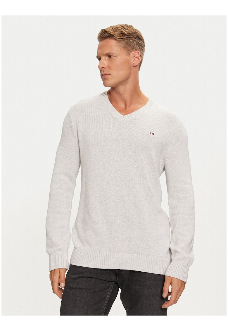 Pulover slim fit cu decolteu in V
