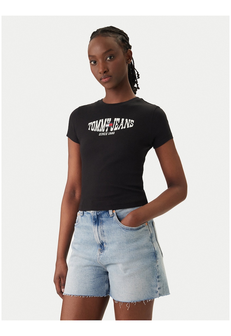 Tricou slim cu logo pe piept