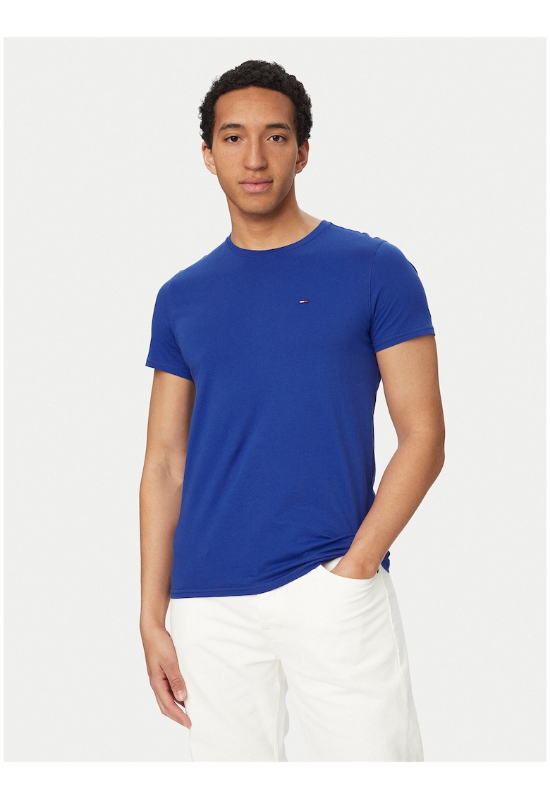 Tricou uni slim fit din bumbac