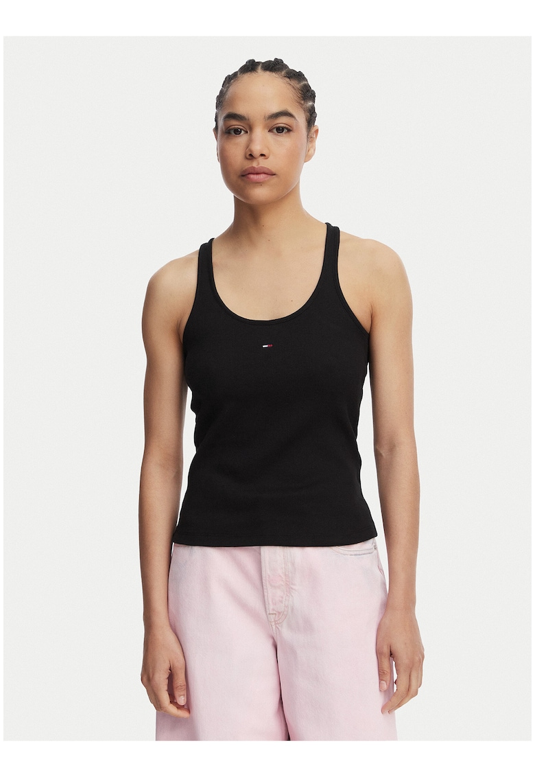 Top slim fit cu guler rotund