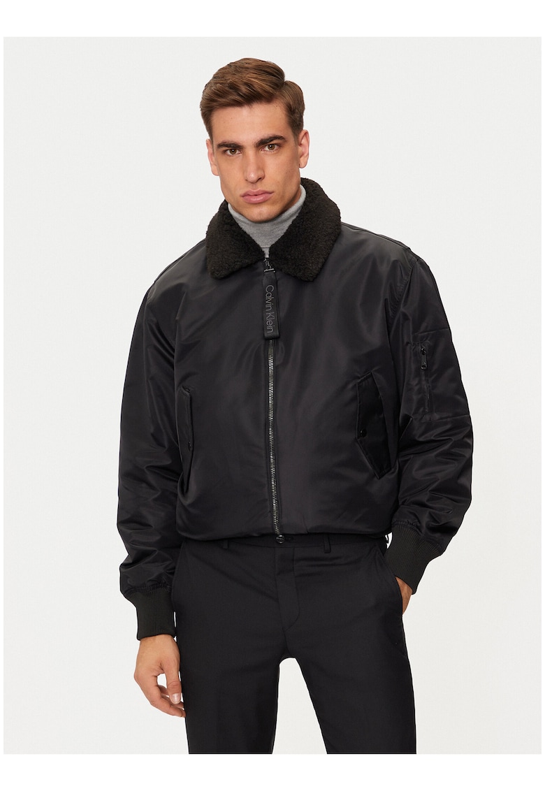Geaca bomber cu guler teddy