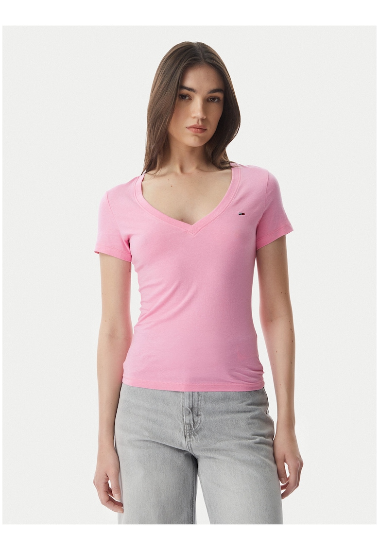 Tricou cu logo si decolteu in V