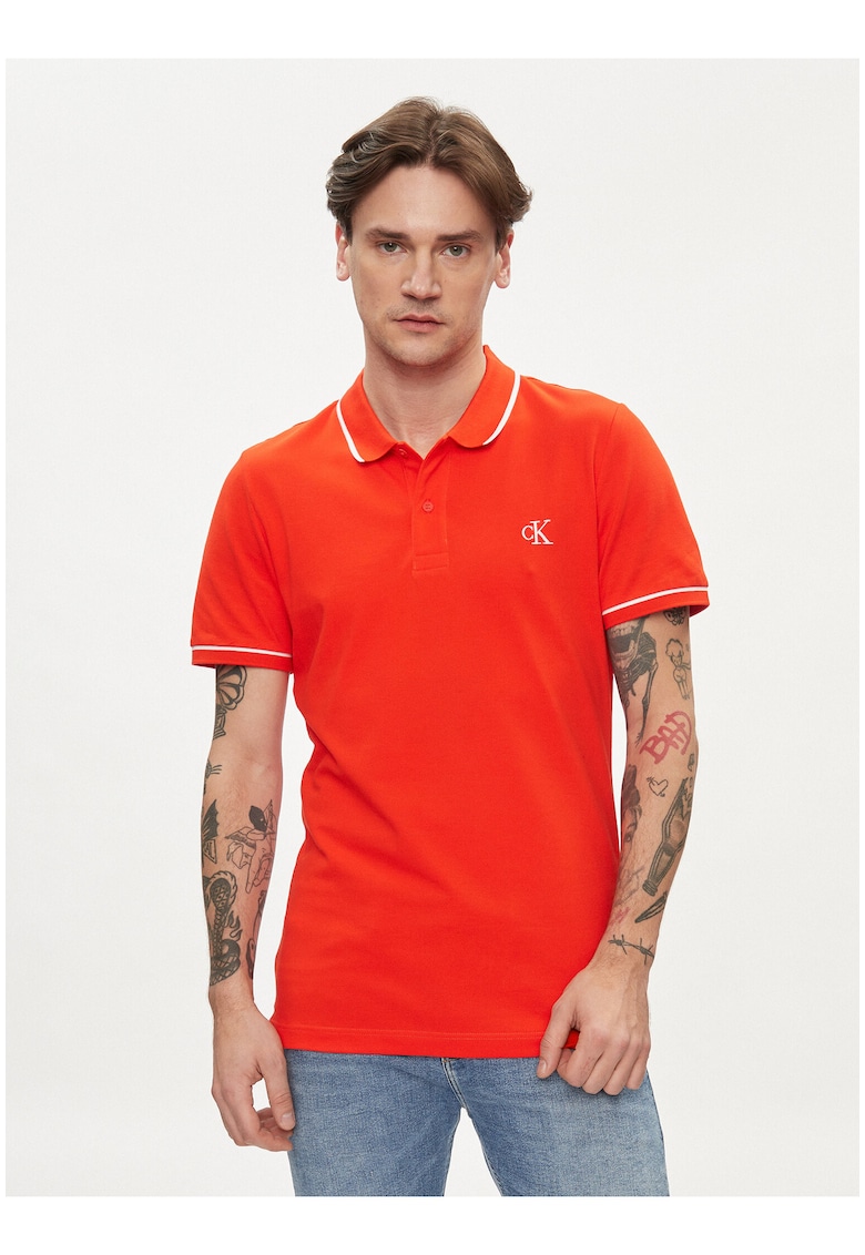 Tricou polo slim fit cu detalii contrastante -