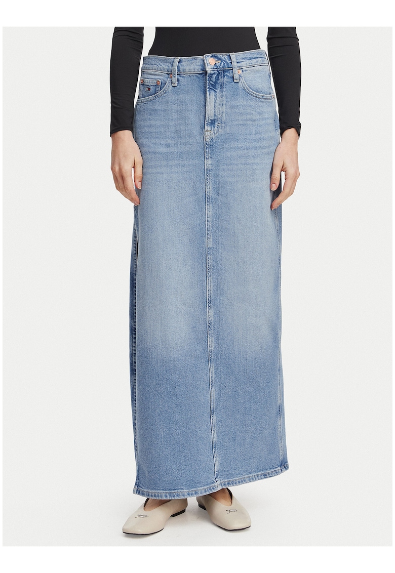 Fusta lunga din denim cu aspect decolorat