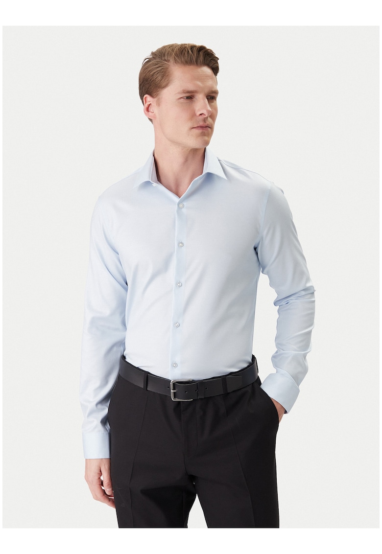 Camasa din bumbac slim fit cu maneci lungi