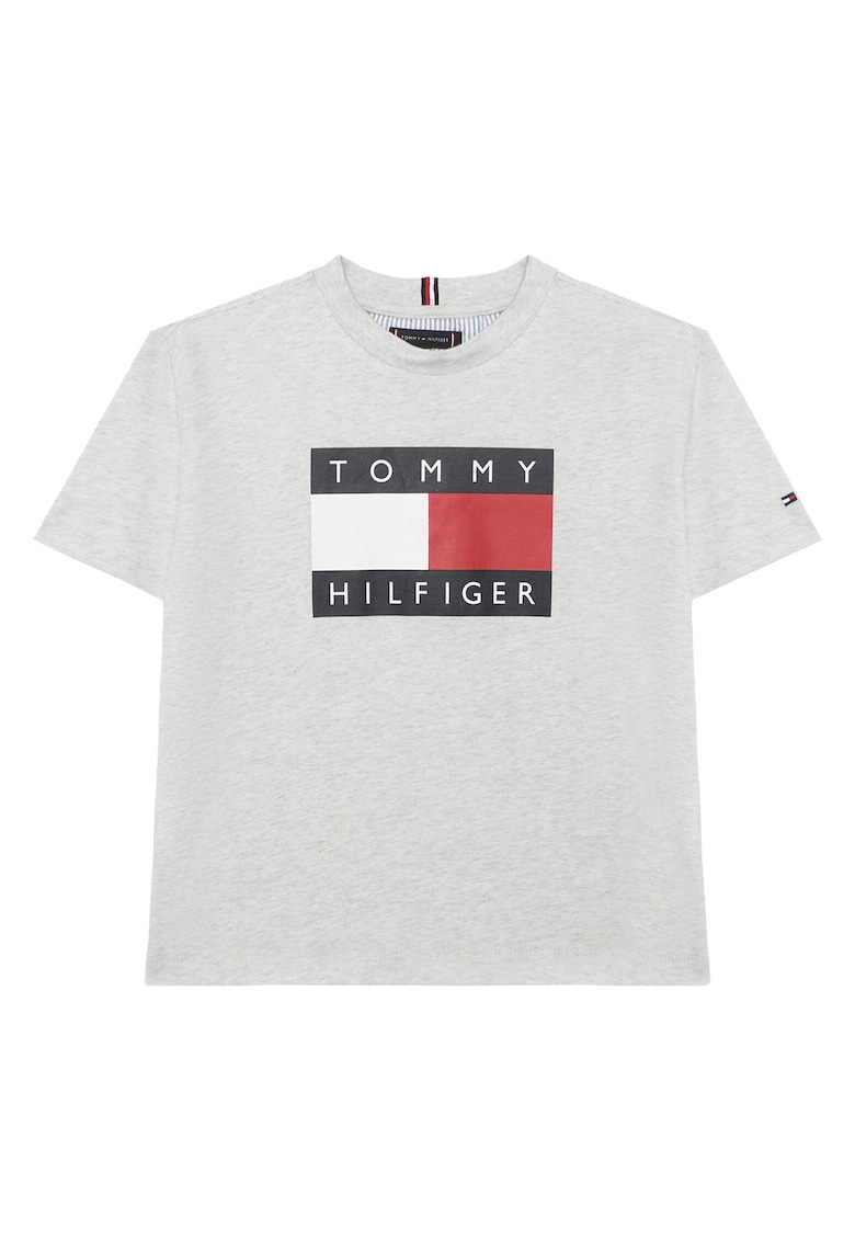Tricou din bumbac cu logo contrastant pe partea din fata