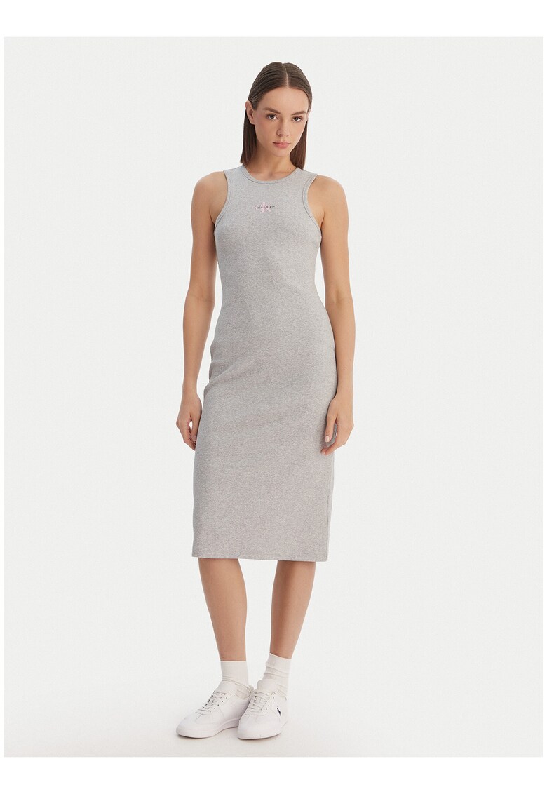 Rochie midi cambrata fara maneci din amestec de bumbac