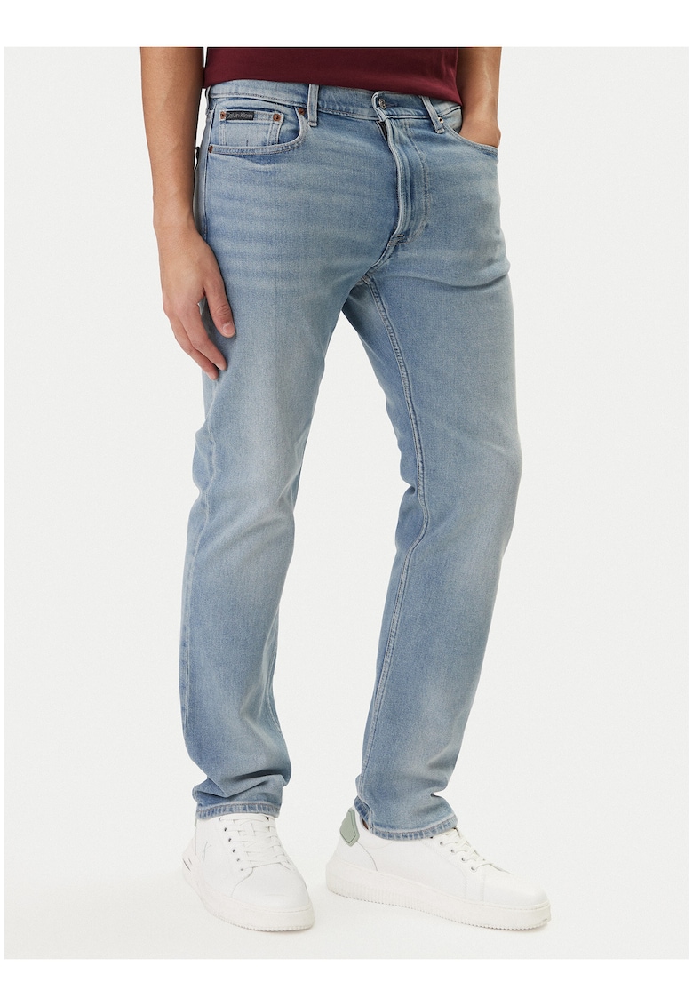 Blugi skinny cu talie medie si aspect decolorat