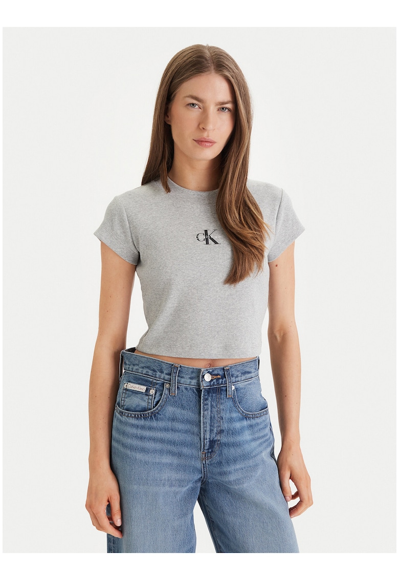 Tricou crop cu imprimeu logo