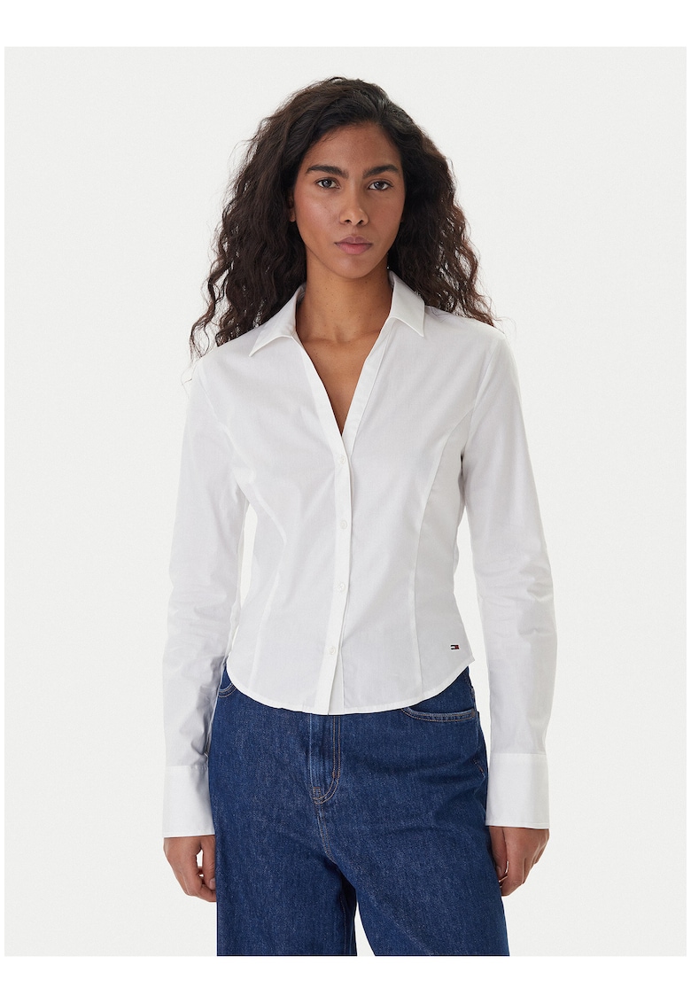 Camasa slim fit cu guler clasic si decupaj in v